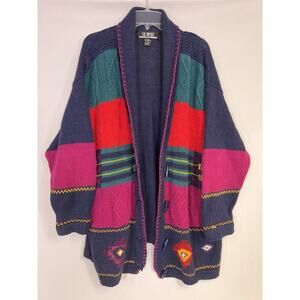Southwestern Knit Cardigan Womens Sz 2 XL Vintage 90s Rustic Western Boho‎